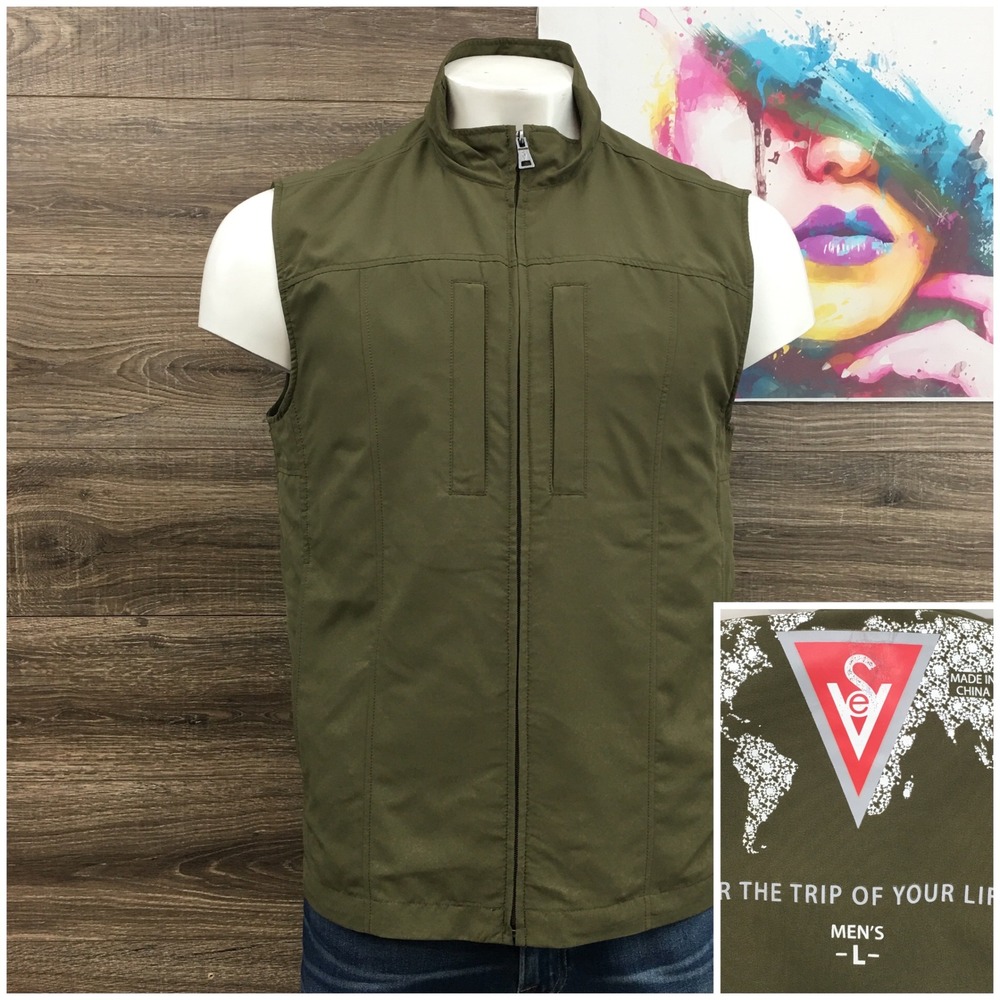 SeV Scottevest TEC Green Full Zip Travel Vest Mens Large Olive Drab Utility